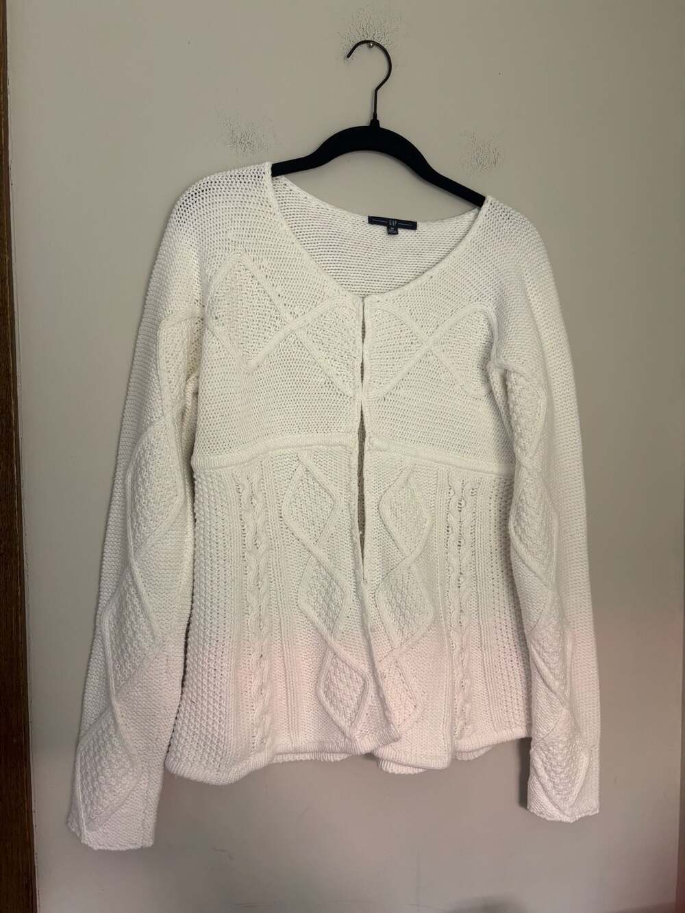 Gap Women's White Preppy Academia Cable Knit Sweater Cardigan Sz M